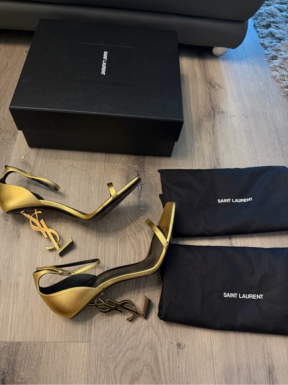 Saint Laurent Gold Opyum Ankle-Strap Sandals 110 YSL HEEL - Picture 7 of 9